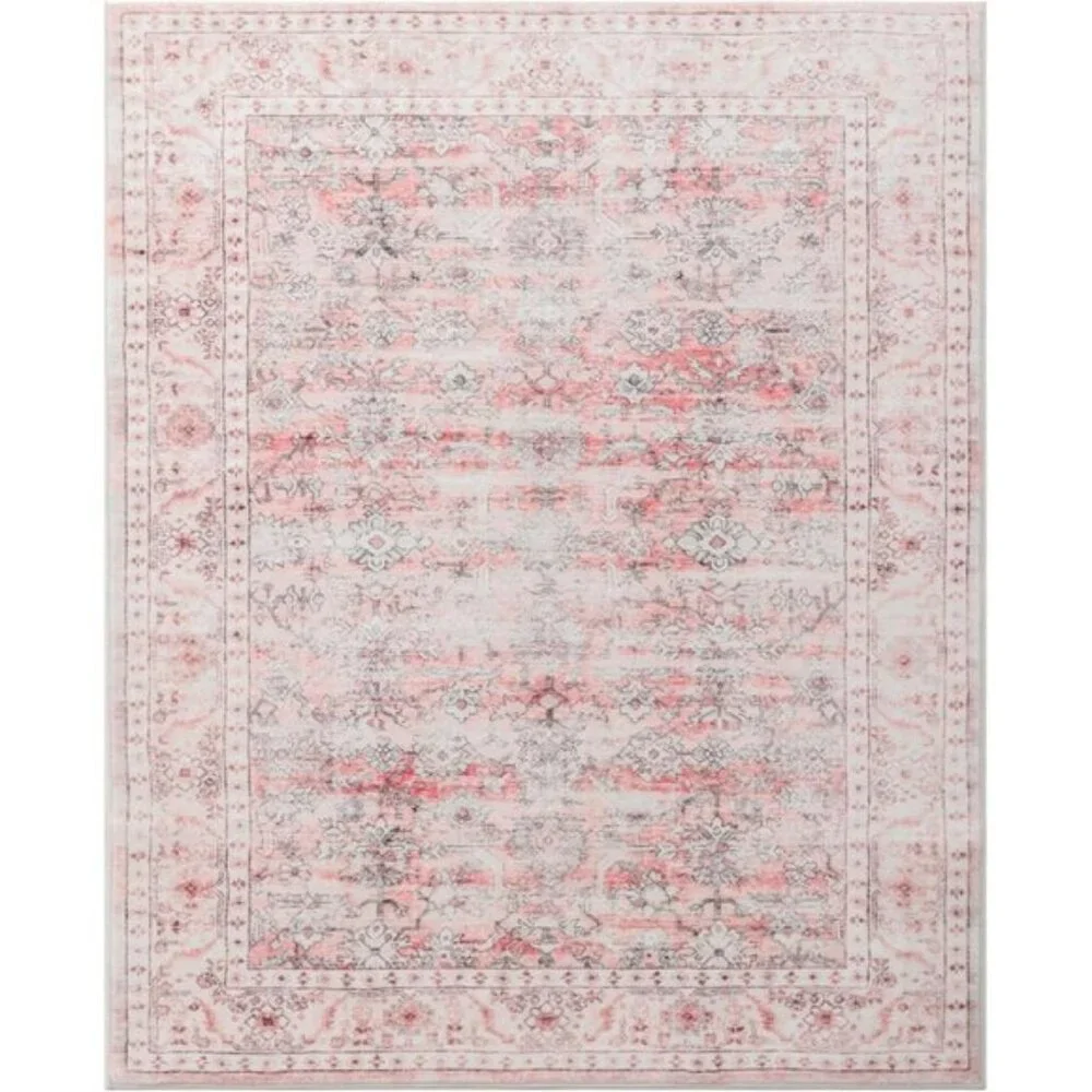 New 6x4 Vintage Pink Area Rug, Washable Non-Slip, Low Pile Carpet for Home